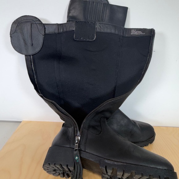 Volatile Leather Riding Boots Knee High Lug Sole‎ Zipper Buckle Tassel Black - Picture 13 of 14